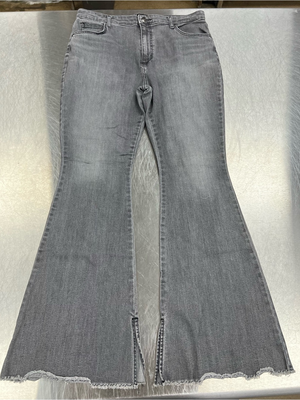 Lee Gray Faded Flare Jeans with Frayed & Slit Hems Women’s 18M